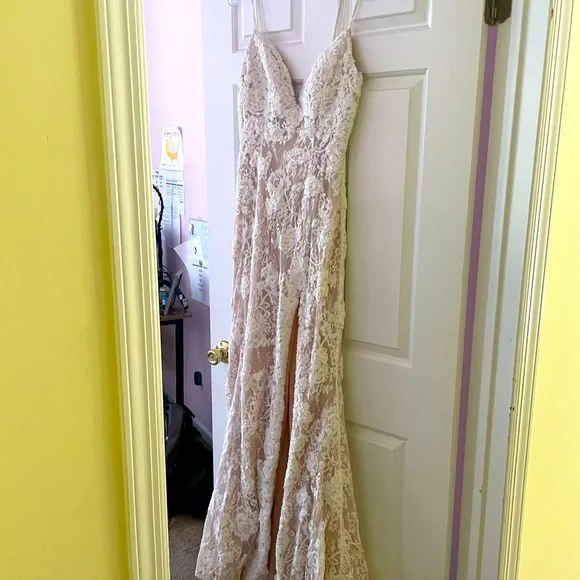 Sherri Hill | Dresses | Nwot Sherri Hill Formal Dress Size 8 Cream Color  Side Slit Never Worn | Poshmark